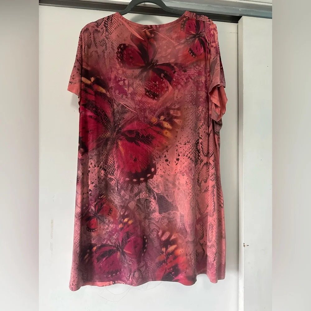 Apt. 9 Women's Coral-Pink Printed Short Sleeve Tunic with Lace Trim - Picture 4 of 4